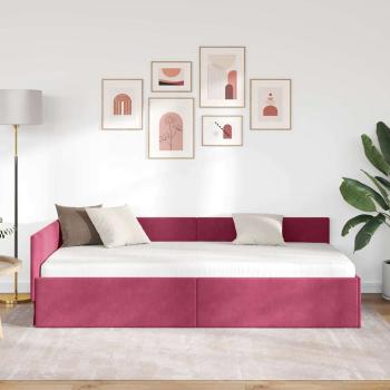 Eckbettgestell mit Kopfteil Weinrot 90 cm x 190 cm Samt