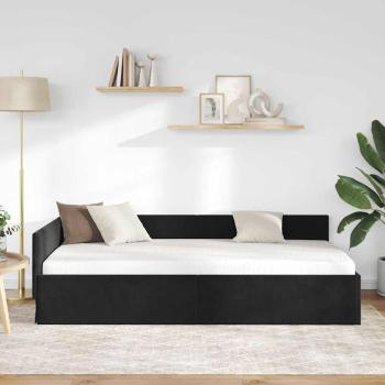 Eckbettgestell mit Kopfteil Schwarz 90 cm x 190 cm Samt