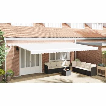 Ausziehbare Markise Weiß 600 x 350 cm Stoff und Aluminium