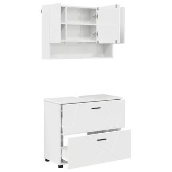 Badezimmermöbel-Set 2 stk. Hochglanz Weiß 76,5 x 35 x 64 cm