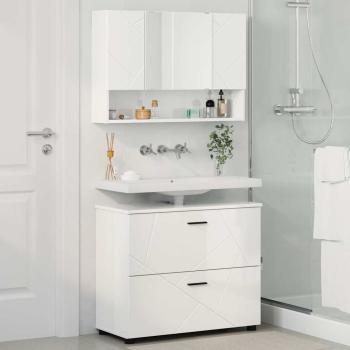 Badezimmermöbel-Set 2 stk. Hochglanz Weiß 76,5 x 35 x 64 cm