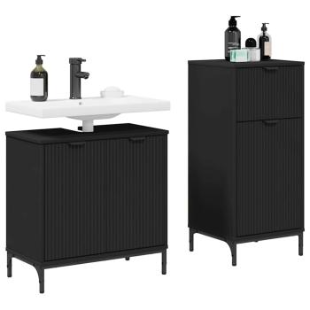 Badezimmermöbel-Set 2 stk. Schwarz 39,5 x 36 x 88 cm