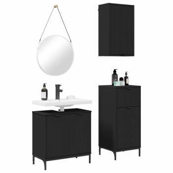 Badezimmermöbel-Set 3 stk. Schwarz 39,5 x 36 x 88 cm