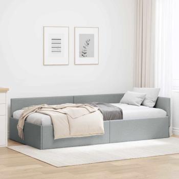 ARDEBO.de - Eckbettgestell mit Kopfteil Hellgrau 90 cm x 190 cm Stoff