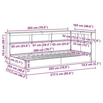 Bücherregal-Bett Grau Sonoma 100 x 200 cm Holzwerkstoff