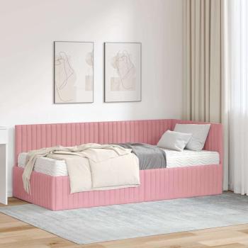 ARDEBO.de - Eckbettgestell mit Matratze 2 stk. Rosa 90 x 190 cm Samt