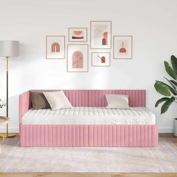 Eckbettgestell mit Matratze 2 stk. Rosa 90 x 190 cm Samt