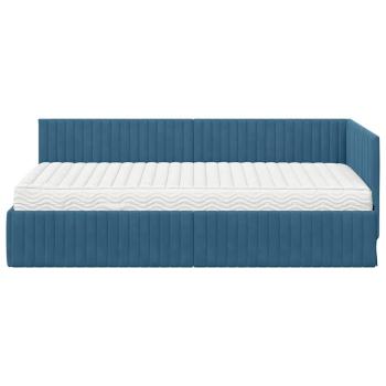 Eckbettgestell mit Matratze mit Kopfteil 2 stk. Blau Samt