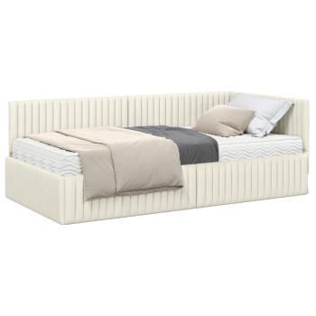 Eckbettgestell mit Matratze mit Kopfteil 2 stk. Creme Samt