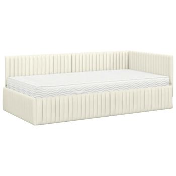 Eckbettgestell mit Matratze mit Kopfteil 2 stk. Creme Samt