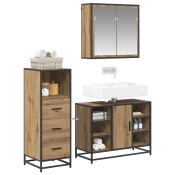 Badezimmermöbel-Set 3 stk. Artisan-Eiche 80 x 33 x 60 cm