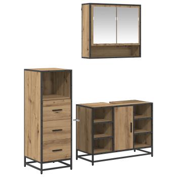 Badezimmermöbel-Set 3 stk. Artisan-Eiche 80 x 33 x 60 cm