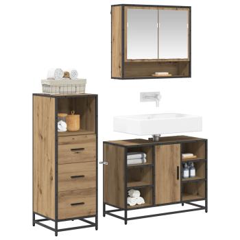 Badezimmermöbel-Set 3 stk. Artisan-Eiche 80 x 33 x 60 cm