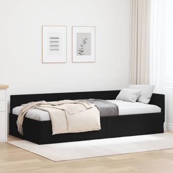 ARDEBO.de - Eckbettgestell mit Kopfteil Schwarz 100 cm x 200 cm Stoff