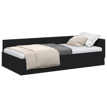 Eckbettgestell mit Kopfteil Schwarz 100 cm x 200 cm Stoff