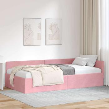 ARDEBO.de - Eckbettgestell mit Kopfteil Rosa 100 cm x 200 cm Samt