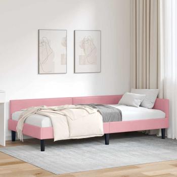 ARDEBO.de - Eckbettgestell mit Kopfteil Rosa 90 cm x 200 cm Samt