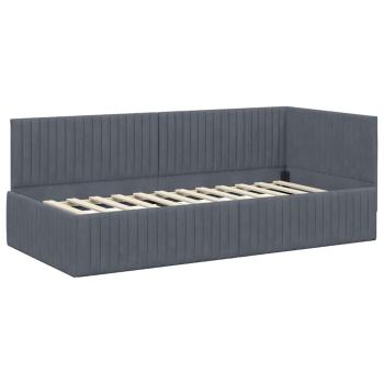 Eckbettgestell mit Kopfteil Dunkelgrau 90 cm x 200 cm Samt