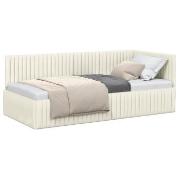 Eckbettgestell mit Kopfteil Creme 90 cm x 200 cm Samt
