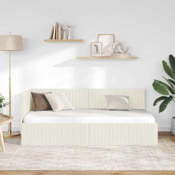 Eckbettgestell mit Kopfteil Creme 90 cm x 200 cm Samt