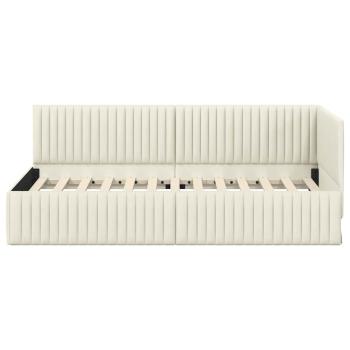 Eckbettgestell mit Kopfteil Creme 90 cm x 200 cm Samt
