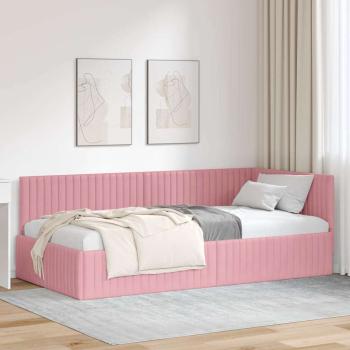ARDEBO.de - Eckbettgestell mit Kopfteil Rosa 100 cm x 200 cm Samt