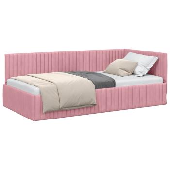 Eckbettgestell mit Kopfteil Rosa 100 cm x 200 cm Samt