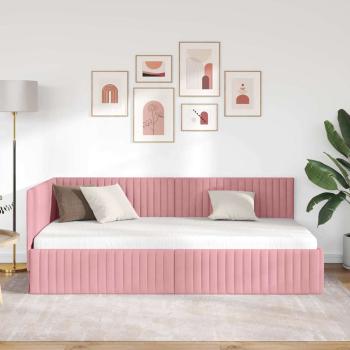 Eckbettgestell mit Kopfteil Rosa 100 cm x 200 cm Samt