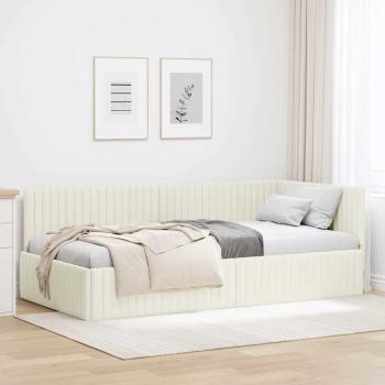 ARDEBO.de - Eckbettgestell mit Kopfteil Creme 100 cm x 200 cm Samt