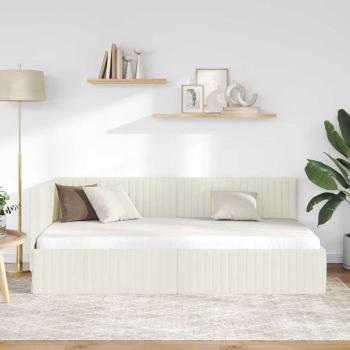 Eckbettgestell mit Kopfteil Creme 100 cm x 200 cm Samt