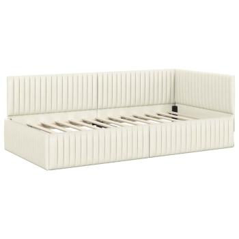 Eckbettgestell mit Kopfteil Creme 100 cm x 200 cm Samt