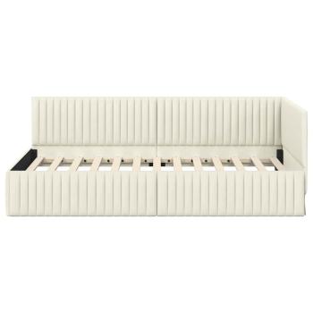 Eckbettgestell mit Kopfteil Creme 100 cm x 200 cm Samt