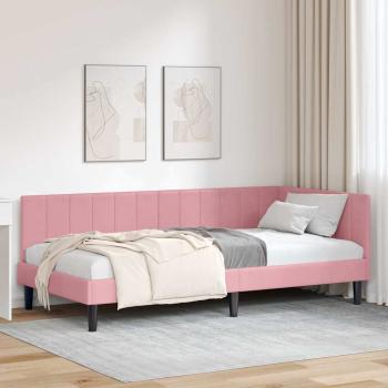 ARDEBO.de - Eckbettgestell mit Kopfteil Rosa 90 cm x 200 cm Samt