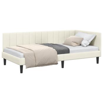Eckbettgestell mit Kopfteil Creme 90 cm x 200 cm Samt
