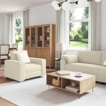 Sofa 3 pcs Beige 219 x 80 x 82 cm Leinenmischgewebe
