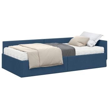 Eckbettgestell mit Matratze 2 stk. Blau 90 x 190 cm Stoff
