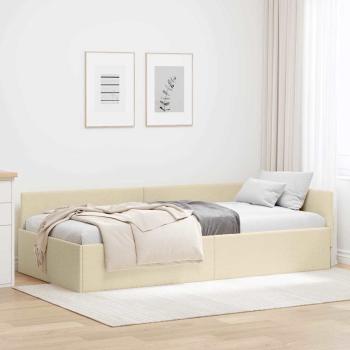 ARDEBO.de - Eckbettgestell mit Kopfteil Creme 90 cm x 190 cm Stoff