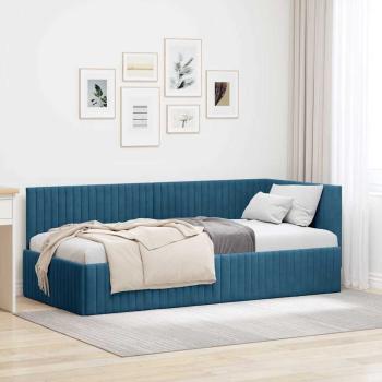 ARDEBO.de - Eckbettgestell mit Kopfteil Blau 90 cm x 190 cm Samt