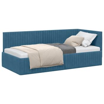Eckbettgestell mit Kopfteil Blau 90 cm x 190 cm Samt