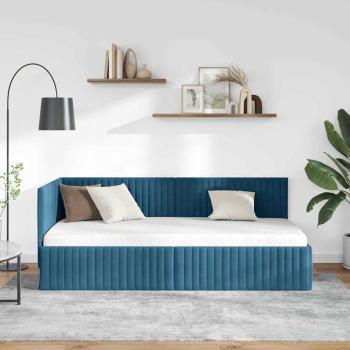 Eckbettgestell mit Kopfteil Blau 90 cm x 190 cm Samt