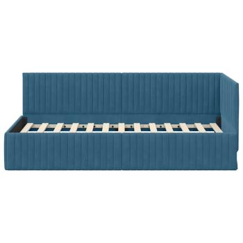 Eckbettgestell mit Kopfteil Blau 90 cm x 190 cm Samt