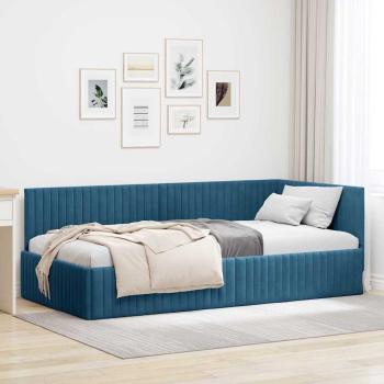 ARDEBO.de - Eckbettgestell mit Kopfteil Blau 100 cm x 200 cm Samt