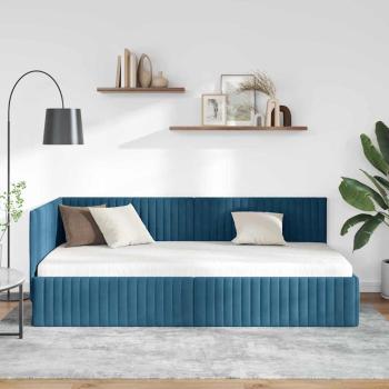 Eckbettgestell mit Kopfteil Blau 100 cm x 200 cm Samt