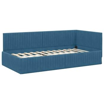 Eckbettgestell mit Kopfteil Blau 100 cm x 200 cm Samt