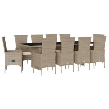11-tlg. Garten-Essgruppe mit Kissen Beige Poly Rattan