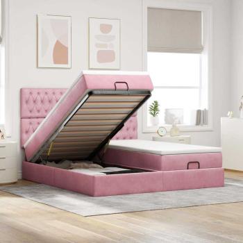 ARDEBO.de - Ottoman-Bett mit Matratzen & LEDs Rosa 200x200 cm Samt
