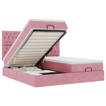 Ottoman-Bett mit Matratzen & LEDs Rosa 200x200 cm Samt