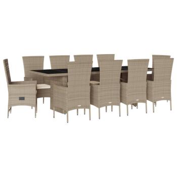 11-tlg. Garten-Essgruppe mit Kissen Beige Poly Rattan