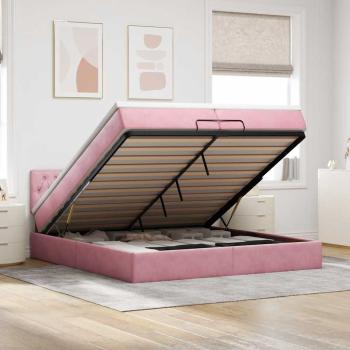 ARDEBO.de - Ottoman-Bett mit Matratzen & LEDs Rosa 200x200 cm Samt
