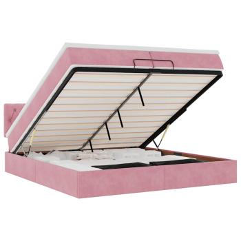 Ottoman-Bett mit Matratzen & LEDs Rosa 200x200 cm Samt